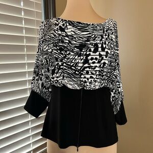 Joseph Ribkoff Vintage Semi Sheer Animal Print Black Blouse Zipper Waist